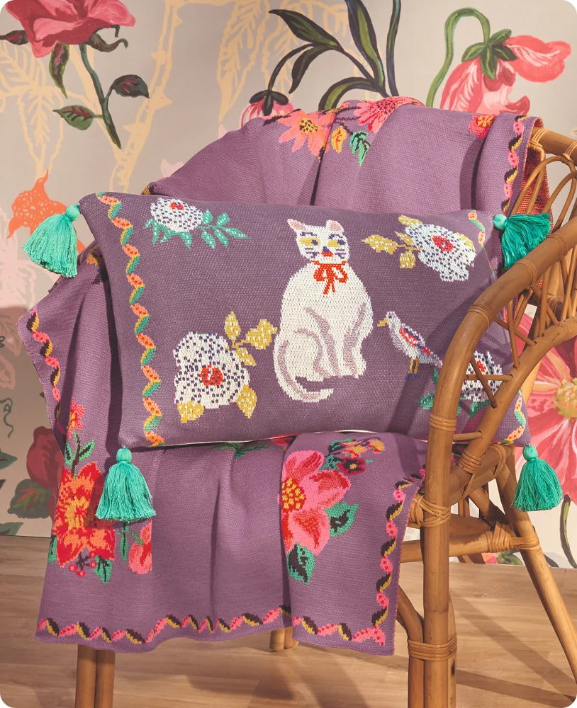 Kinderkissen Nathalie Lété mit Katze und Blumen - Linvosges