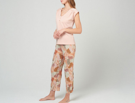 Pyjama court jersey rose et imprimé végétal Paradis tropical