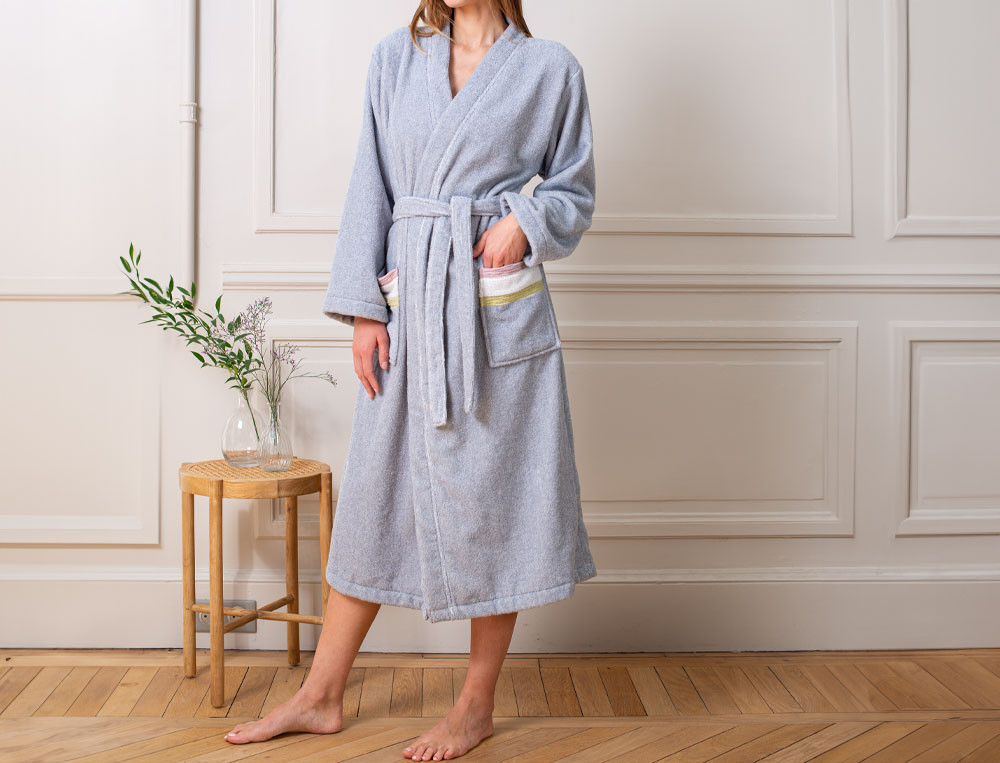 Bademantel Kimono-Stil Grau Pflanzenkunde