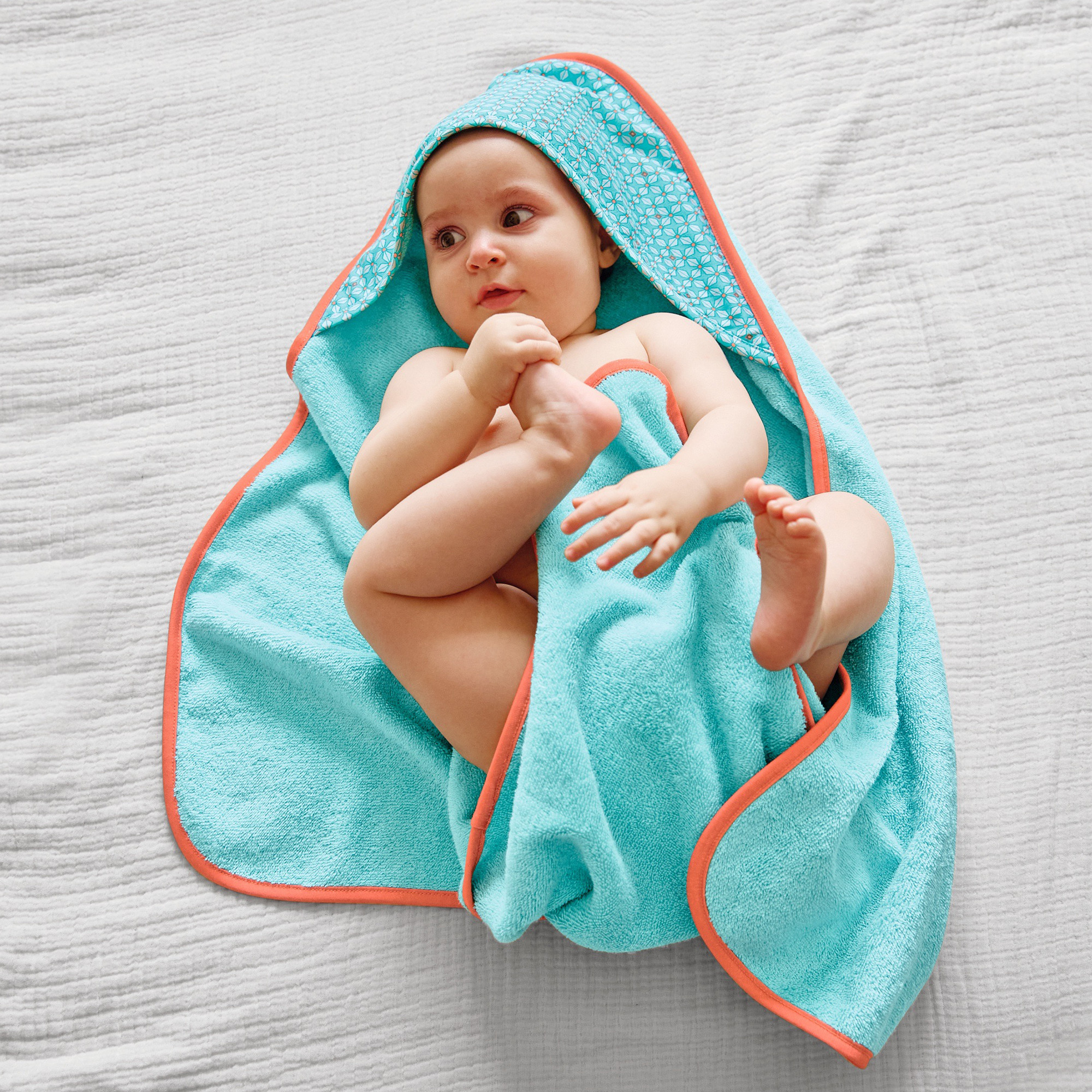 Cape de bain Petit Pan Éponge unie bleue 100% coton