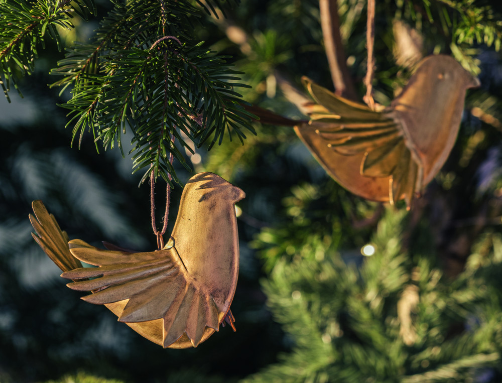 Lot de 2 oiseaux à suspendre Cristal des neiges Design élégant en métal doré