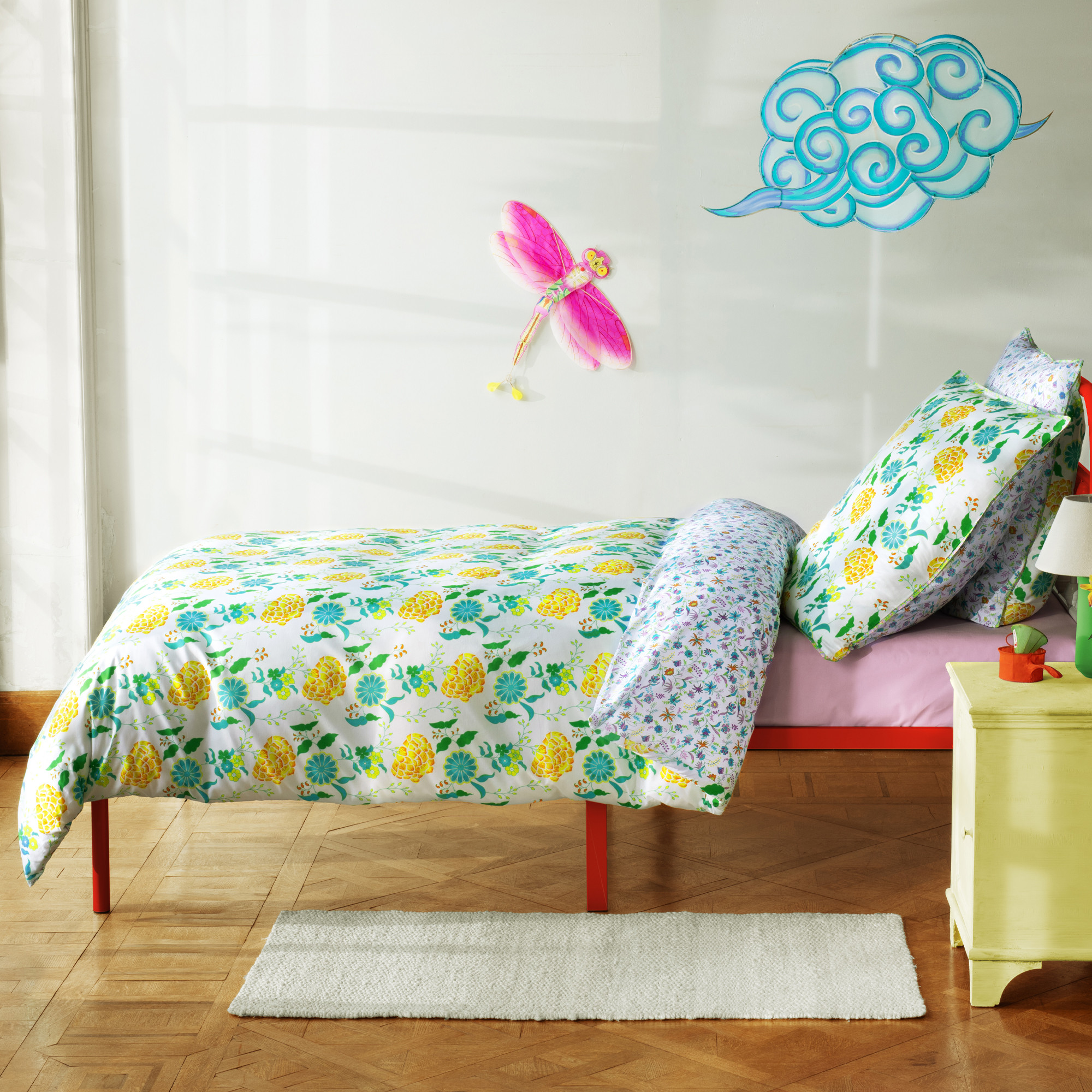 Drap-housse enfant floral Petit Pan 100% coton 57 fils/cm²