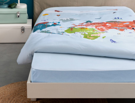 Drap-housse enfant Mappemonde 100% coton, 57 fils/cm2