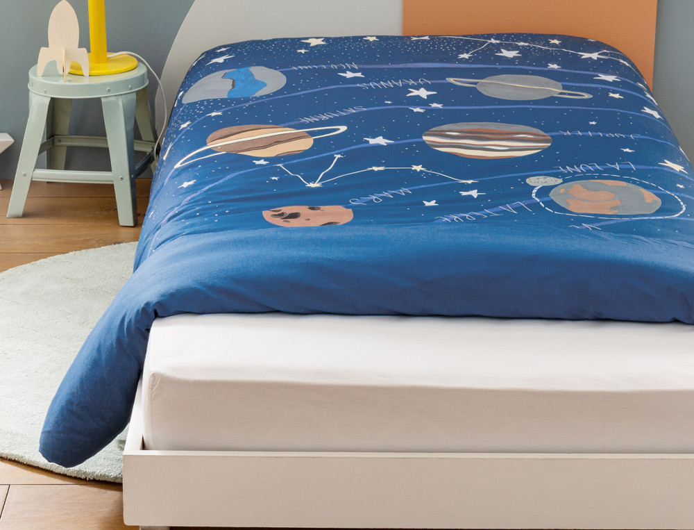 Drap-housse enfant Voyage dans l’espace 100% coton, 57 fils/cm2