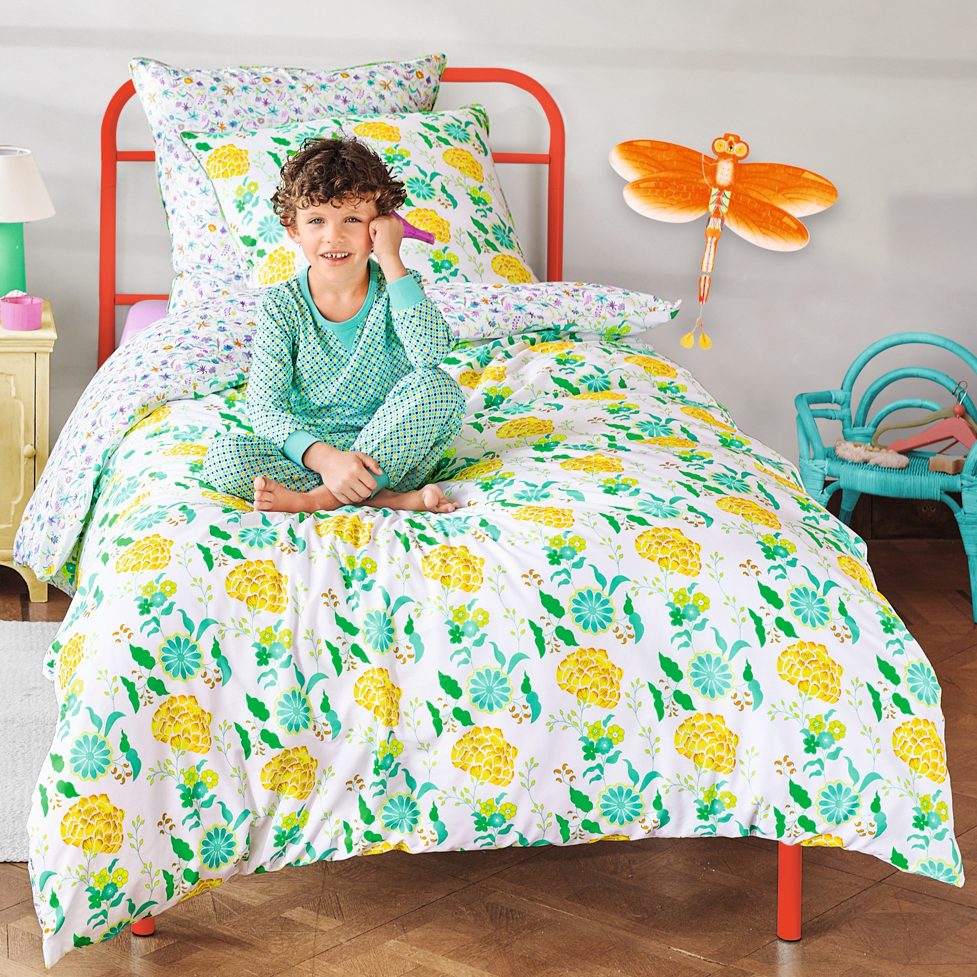 Housse de couette enfant floral Petit Pan Mix d’imprimés floraux multicolores