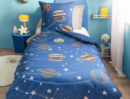Linge de lit enfant Voyage dans l’espace Imprimé système solaire
