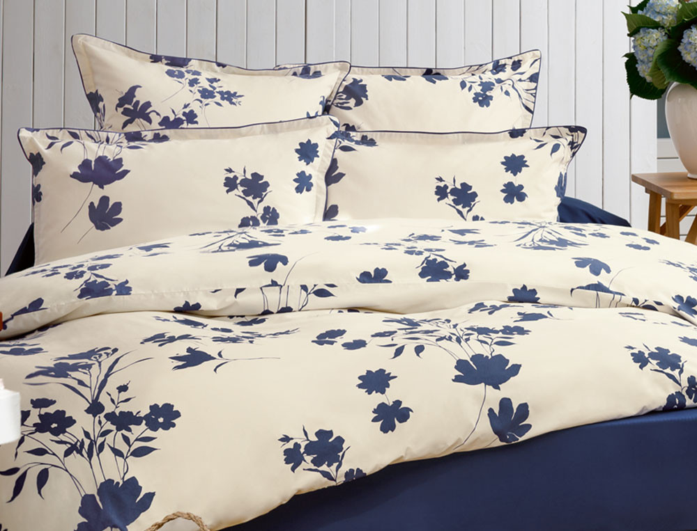 Linge de lit avec zip Fleur indigo Percale 100% coton