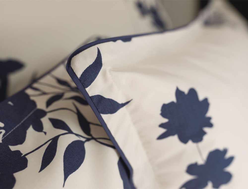 Linge de lit avec zip Fleur indigo Percale 100% coton