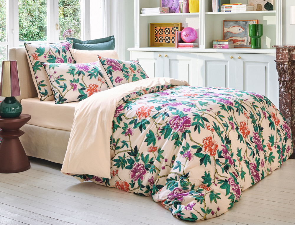 Linge de lit Fleurs persanes Finition passepoil velours