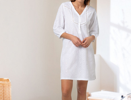 Gemo lingerie chemise de nuit a manches courtes style baseball blanc  nuisettes chemises de nuit femme