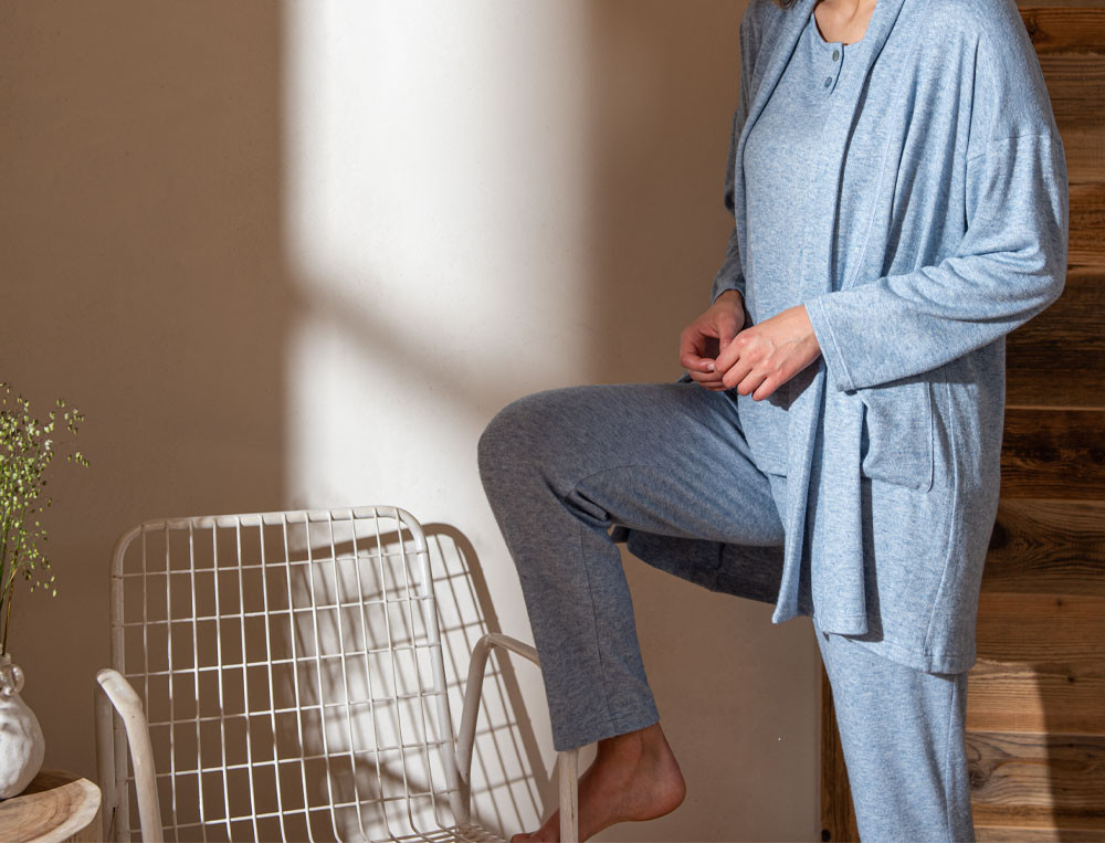 Pantalon en maille bleu chiné Sur un nuage